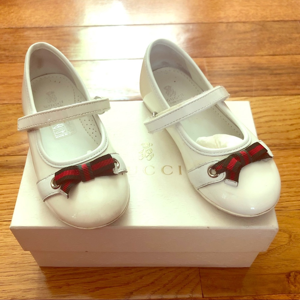 Toddler Girls Gucci White Web Bow Ballet Flats Sz8